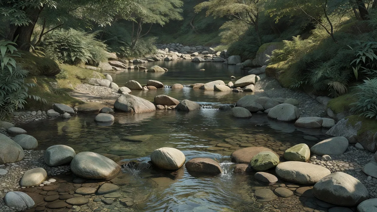 山の清流と石